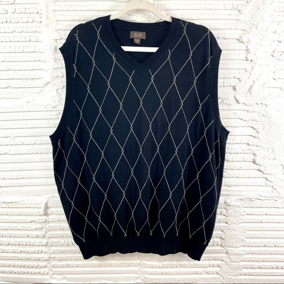 Tasso Elba Golf 100% Cotton V-Neck Black Sweater Vest XL - Picture 1 of 13